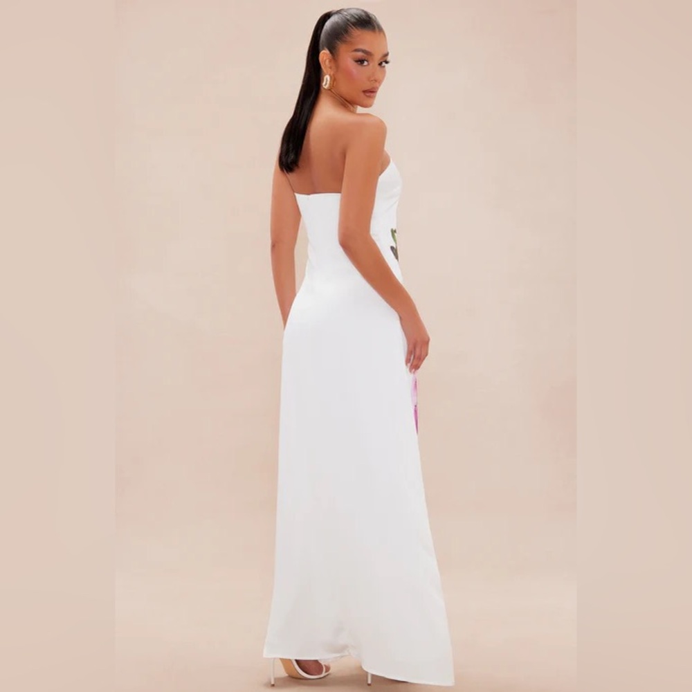 Fashion Nova Chloe Satin Maxi Dress - Ivory/combo size small - Picture 4 of 7